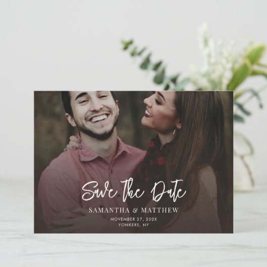 Bewaar de datum handgeschreven foto Elegante Trouw Save The Date (Staand voorkant)