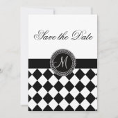 Bewaar de datum Harlekijnpatroon en monogram Save The Date (Voorkant)
