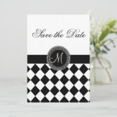 Bewaar de datum Harlekijnpatroon en monogram Save The Date (Staand voorkant)