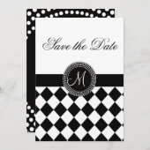 Bewaar de datum Harlequin-patroon en monogram Save The Date (Voorkant / Achterkant)