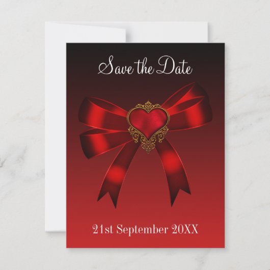 Bewaar de datum Hart Dieprood Goud Zwart Save The Date (Voorkant)