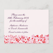 Bewaar de datum harten & bogen paarse roze kaart (Achterkant)