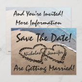 Bewaar de datum Hartjes Zand Strand Trouw Uitnodig Save The Date (Voorkant / Achterkant)