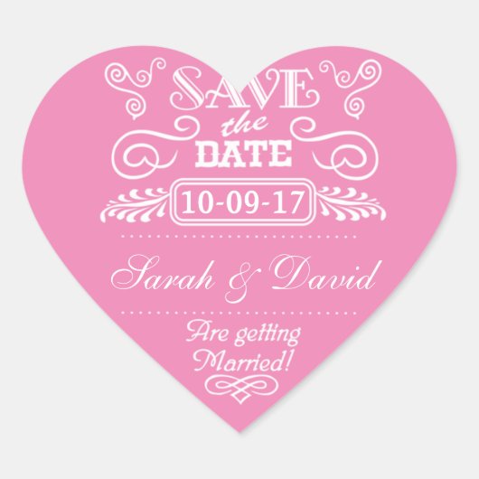 Bewaar de datum Heart Pink Hart Sticker (Voorkant)