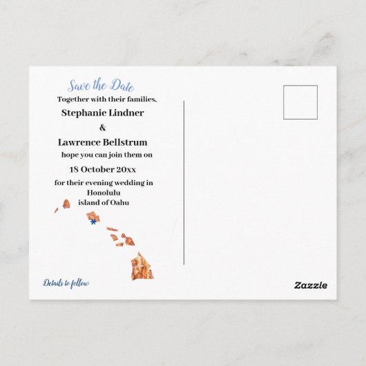 Bewaar de datum Honolulu Hawaii Wedding Briefkaart (Achterkant)