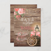 Bewaar de datum Houten vat, slingerlichtjes - Kora Save The Date (Voorkant / Achterkant)