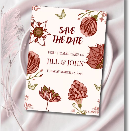 Bewaar de datum Huwelijk Botanische Illustratie Save The Date