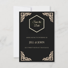 Bewaar de datum Huwelijk Zwart Goud Zeshoek Art De Save The Date