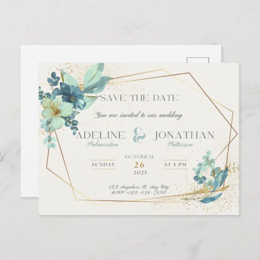 Bewaar de datum: huwelijksfeest briefkaart (Voorkant / Achterkant)