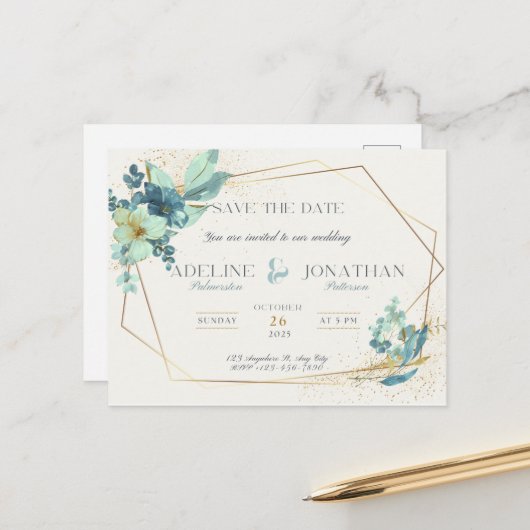 Bewaar de datum: huwelijksfeest briefkaart (Voorkant / Achterkant in situ)