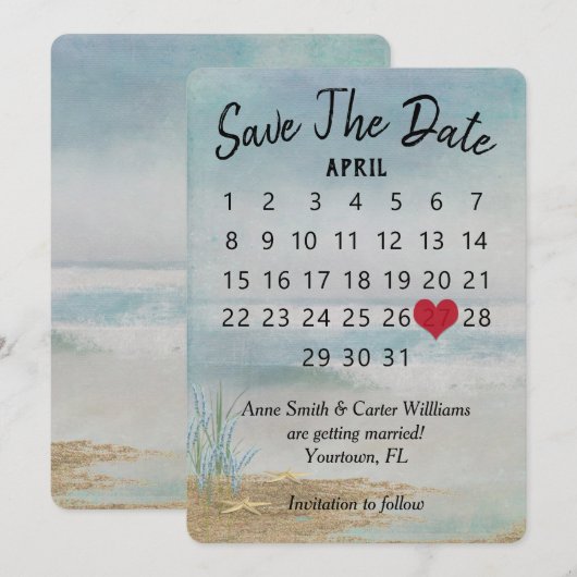 Bewaar de datum Huwelijkskalender Strand Zeester Kaart (Voorkant / Achterkant)