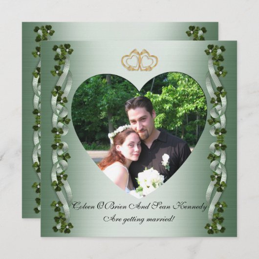 Bewaar de datum Ierse bruiloft klavertjes en lint Kaart (Voorkant / Achterkant)