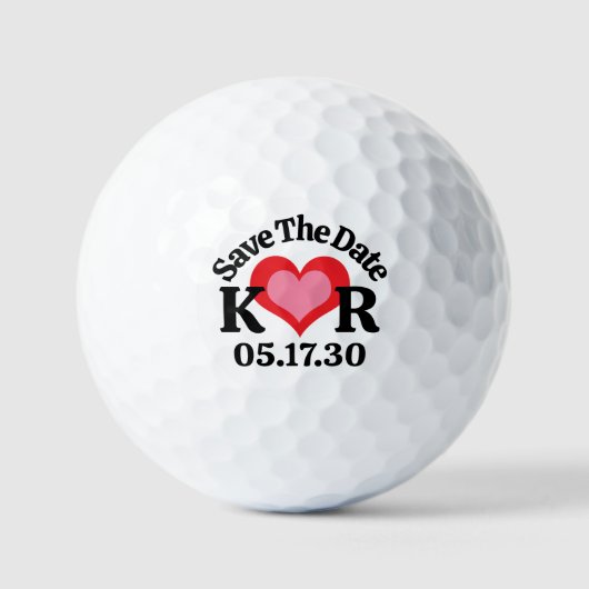 BEWAAR DE DATUM Initialen & Rode Roze Hart Golfballen (Voorkant)