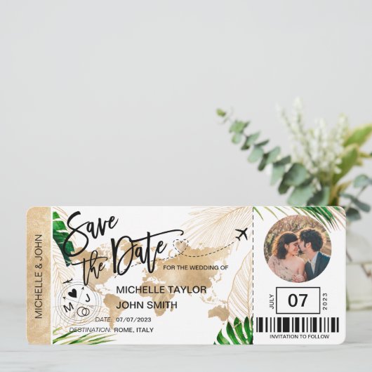 Bewaar de datum instapkaart Wereldkaart strandfoto Kaart (Staand voorkant)