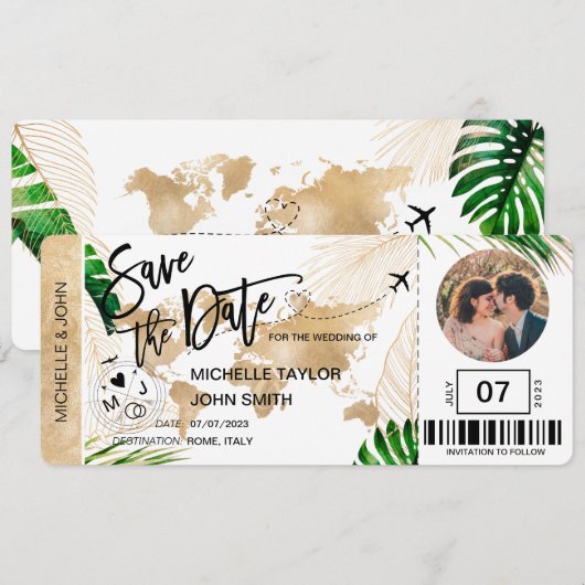 Bewaar de datum instapkaart Wereldkaart strandfoto Kaart (Voorkant / Achterkant)