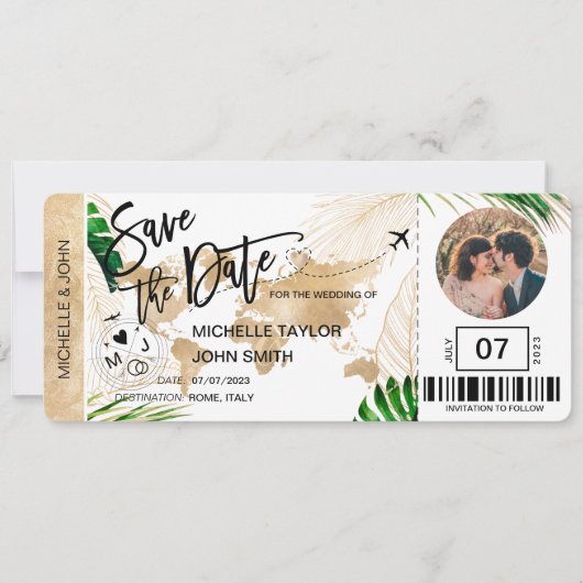 Bewaar de datum instapkaart Wereldkaart strandfoto Kaart (Voorkant)