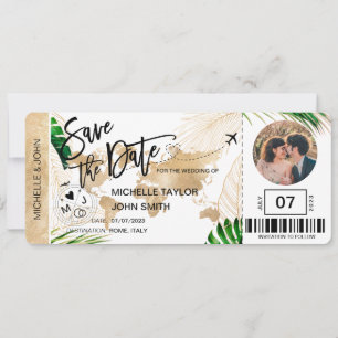 Bewaar de datum instapkaart Wereldkaart Strandfoto Kaart