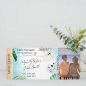 Bewaar de datum instapkaart Wereldkaart Strandfoto Kaart (Staand voorkant)