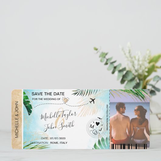 Bewaar de datum instapkaart Wereldkaart Strandfoto Kaart (Staand voorkant)