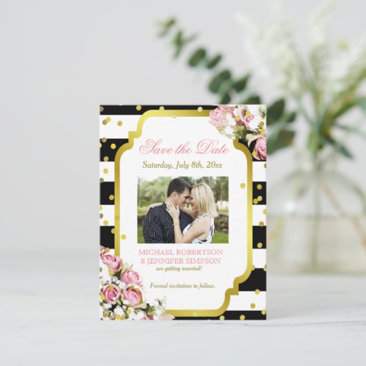 Bewaar de datum Inzet Confetti Rozen Baby's adem Save The Date (Staand voorkant)