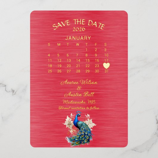 Bewaar de datum januari 2026 Trouwdag Folie Uitnodiging (Voorkant)