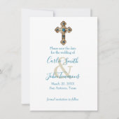 Bewaar de datum Jeweled Gold Cross Blue Foto Save The Date (Voorkant)