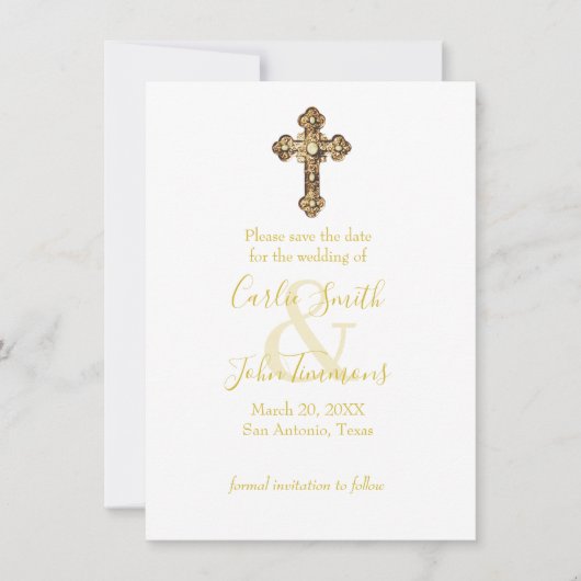 Bewaar de datum Jeweled Gold Cross-foto Save The Date (Voorkant)