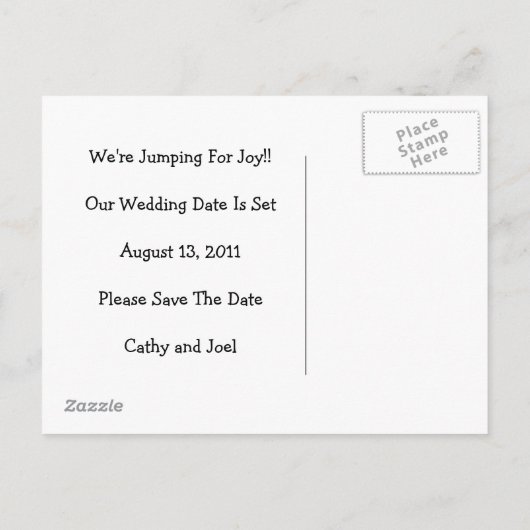 BEWAAR DE DATUM: JUMPING FOR JOY: KIKKER IN POTLOO AANKONDIGINGSKAART (Achterkant)