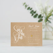 Bewaar de datum kalender gouden hart rustieke kraf briefkaart (Staand voorkant)