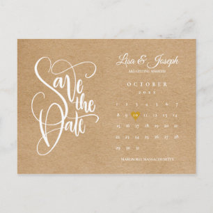Bewaar de datum kalender gouden hart rustieke kraf briefkaart