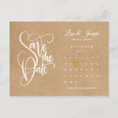 Bewaar de datum kalender gouden hart rustieke kraf briefkaart (Voorkant)