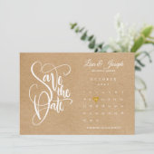 Bewaar de datum kalender gouden hart rustieke kraf kaart (Staand voorkant)