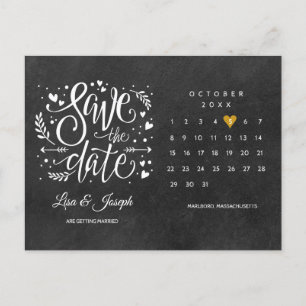 Bewaar de datum kalender gouden hart schoolbord aankondigingskaart