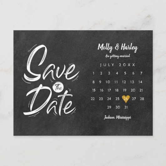 Bewaar de datum kalender gouden hart schoolbord briefkaart (Voorkant)