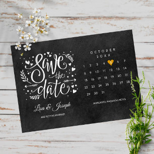 Bewaar de datum kalender gouden hart schoolbord briefkaart