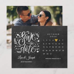 Bewaar de datum kalender gouden hart schoolbord fo briefkaart