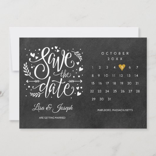 Bewaar de datum kalender gouden hart schoolbord kaart (Voorkant)