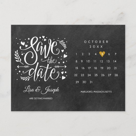 Bewaar de datum kalender gouden liefdeshart school briefkaart (Voorkant)