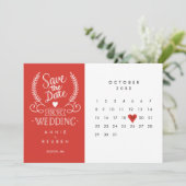 Bewaar de datum kalender rode liefdeshart kaart (Staand voorkant)