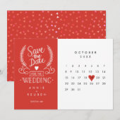 Bewaar de datum kalender rode liefdeshart kaart (Voorkant / Achterkant)