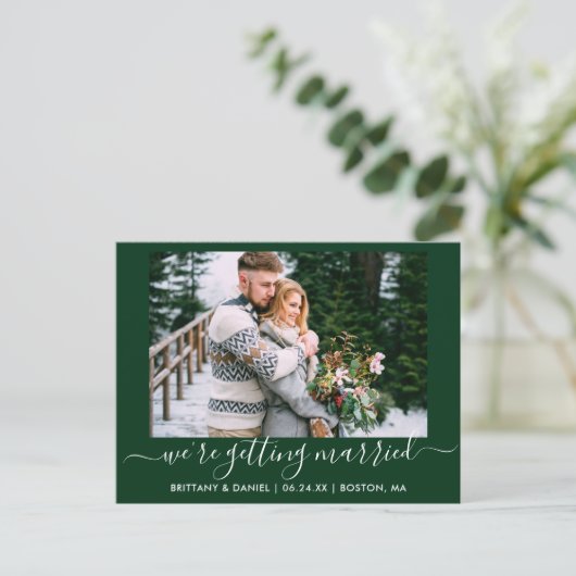 Bewaar de datum kalligrafie Getrouwen Groen Briefkaart (Staand voorkant)