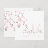 Bewaar de datum kersenbloesem met monogram save the date (Voorkant / Achterkant)