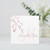 Bewaar de datum kersenbloesem met monogram save the date (Staand voorkant)