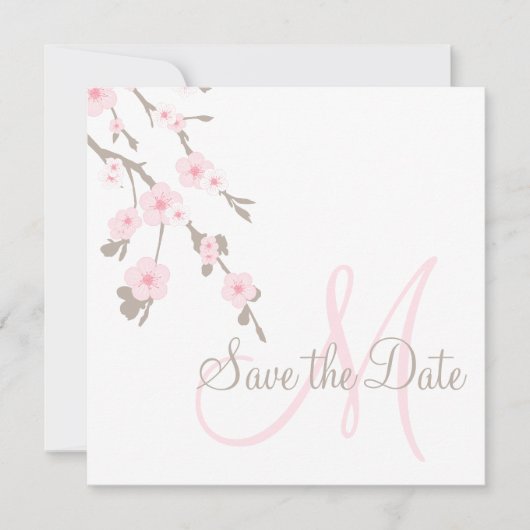 Bewaar de datum kersenbloesem met monogram save the date (Voorkant)