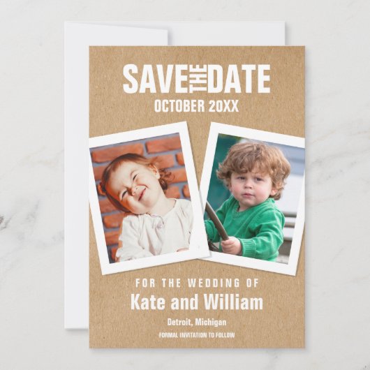 Bewaar de datum kinderfoto's Boho Rustic Kaart (Voorkant)