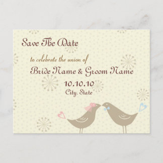Bewaar de datum Kissing Birds Wedding Briefkaart