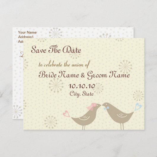 Bewaar de datum Kissing Birds Wedding Briefkaart (Voorkant / Achterkant)