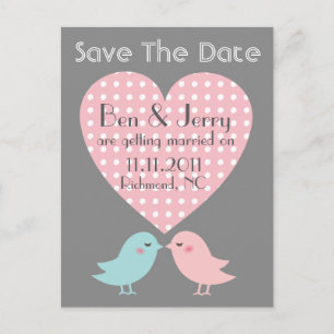 Bewaar de datum Kissing Pop Birds Briefkaart