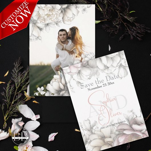 Bewaar de datum | Klassiek modern ivoor en blozend Kaart