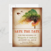 Bewaar de datum Kleurrijke Love Tree briefkaarten (Voorkant / Achterkant)